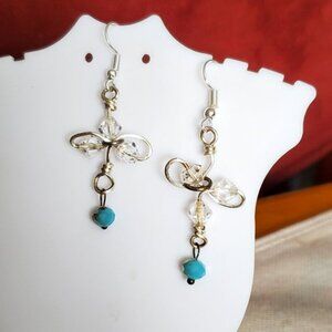 Silver Tone Hook Woven Glass Bead Dangle Earrings